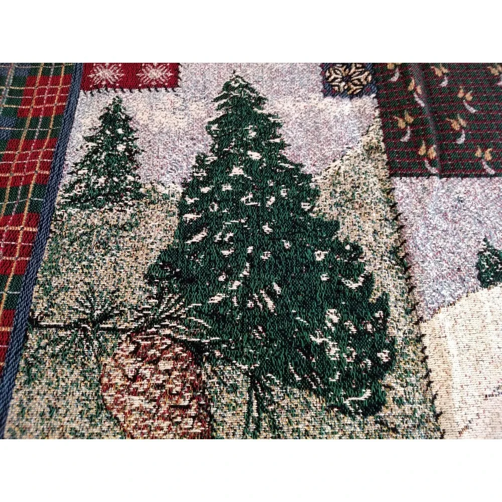 Goodwin Weavers Tapestry Throw Blanket Christmas 100% Cotton Plaid Green Red USA